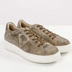 Zillertaler Trachtenwelt Damen Leder-Sneaker "Sandy", Tabak Braun Best Sale