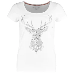 Zillertaler Trachtenwelt Damen T-Shirt "Hirsch", mit Glitzer Weiß Clearance