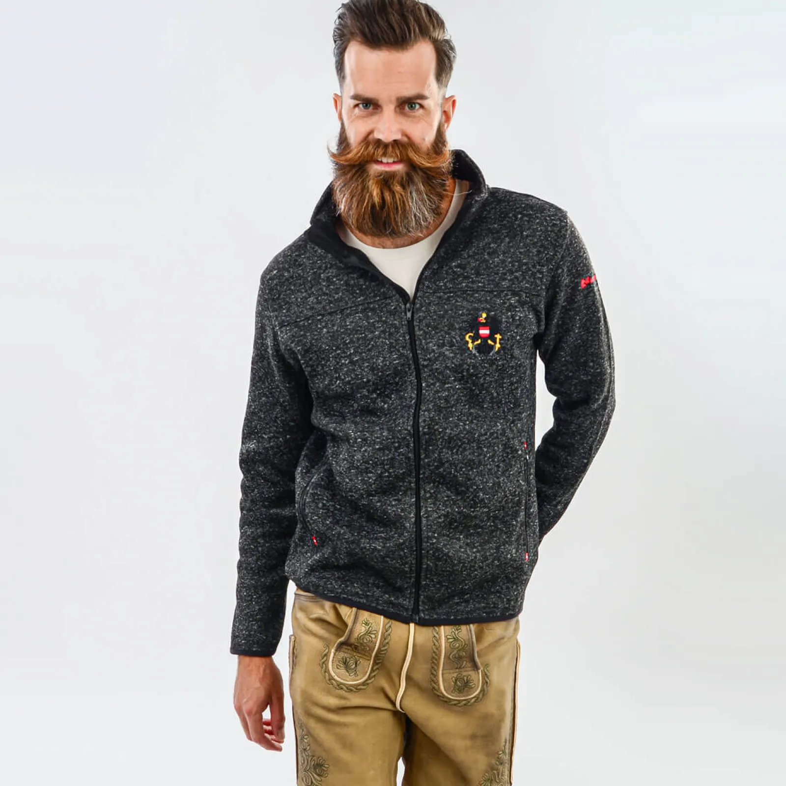 Zillertaler Trachtenwelt Herren Strickfleece Jacke "Österreich", Anthrazit Grau Online