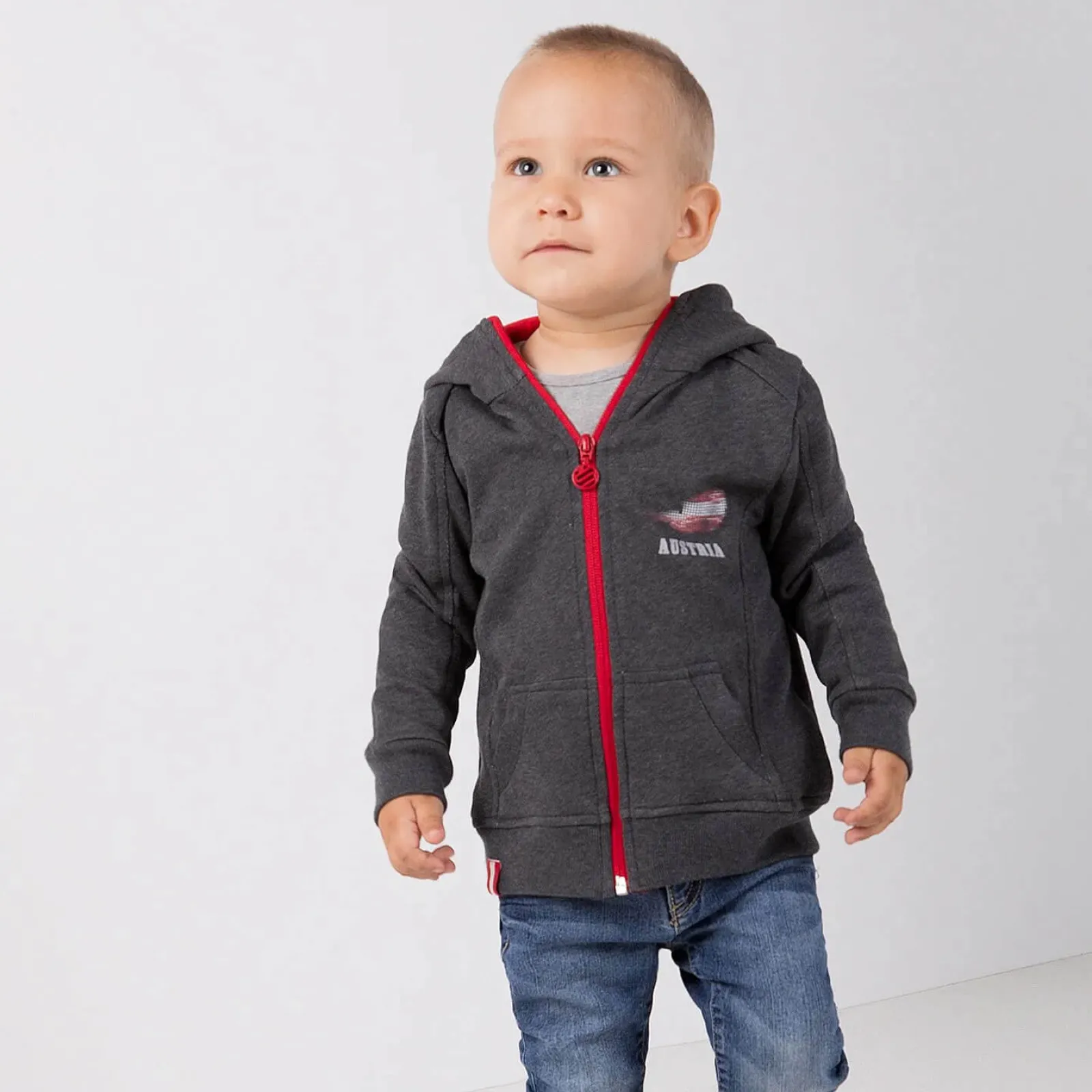 Zillertaler Trachtenwelt Kinder Hoodie-Jacke "Austria", Dunkel Grau Best Sale
