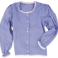 Zillertaler Trachtenwelt Kinder Mädchen Bluse "Chiemgau" Langarm, Blau Hot
